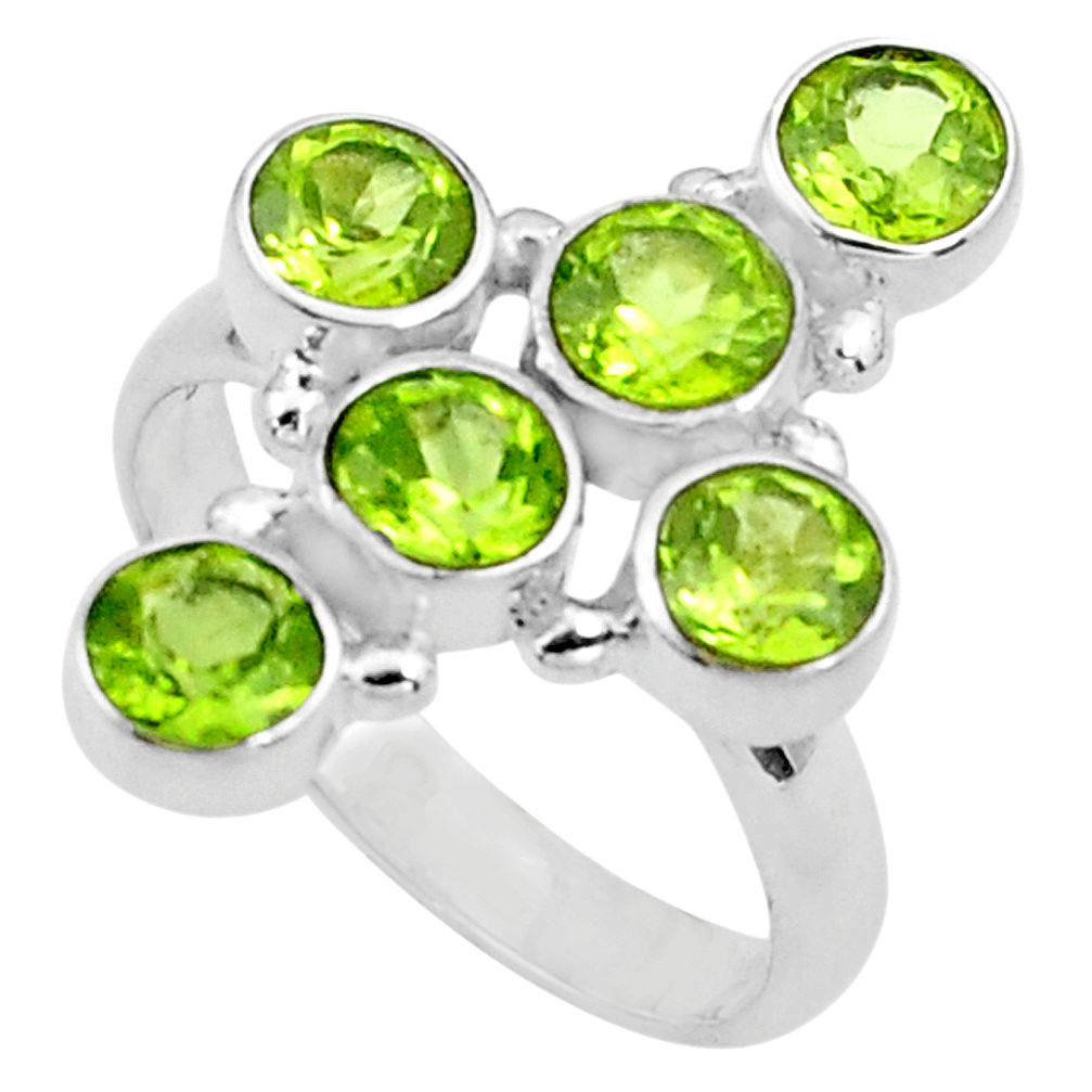 925 sterling silver 5.95cts natural green peridot round cross ring size 9 p77671