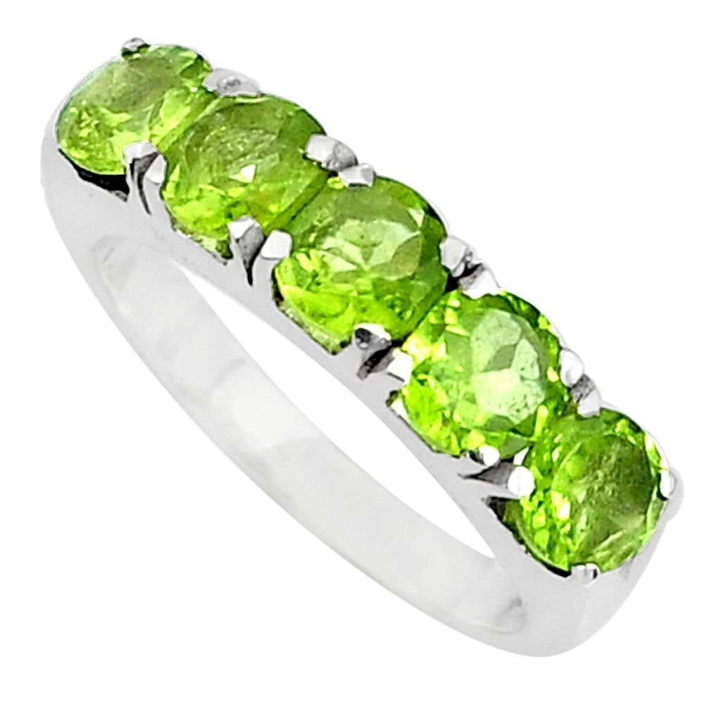 925 sterling silver 4.52cts natural green peridot round ring size 6.5 p82866