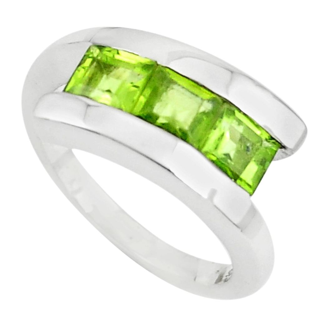 925 sterling silver 3.53cts natural green peridot square ring size 6.5 p73073