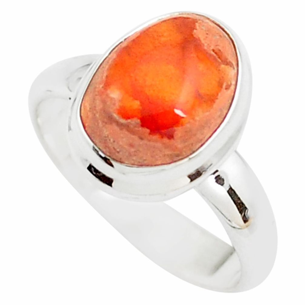 925 sterling silver 4.92cts natural orange mexican fire opal ring size 7 p76318