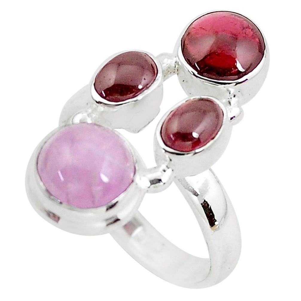 925 sterling silver 7.76cts natural pink kunzite red garnet ring size 8 p52608