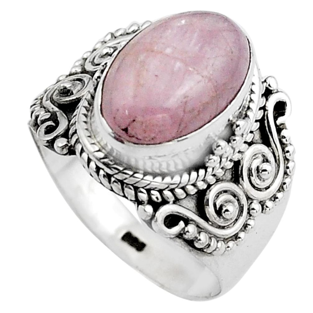 925 sterling silver 4.55cts natural pink kunzite solitaire ring size 6.5 p88849