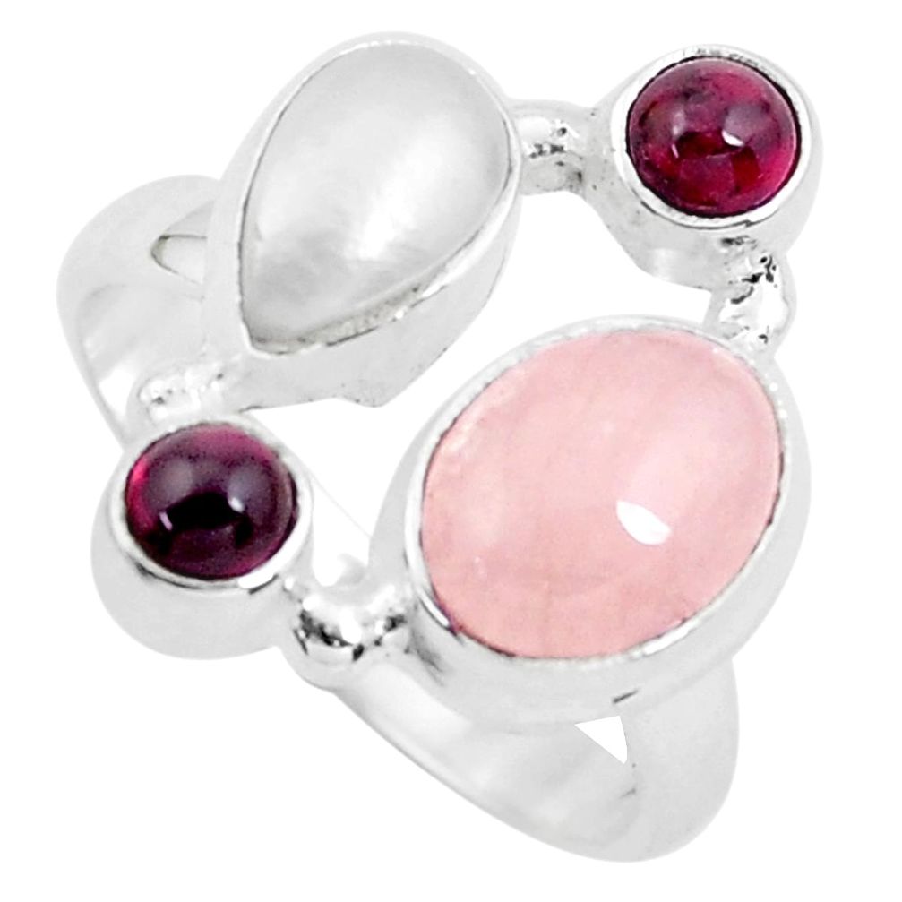 925 sterling silver 6.98cts natural pink morganite red garnet ring size 7 p52704