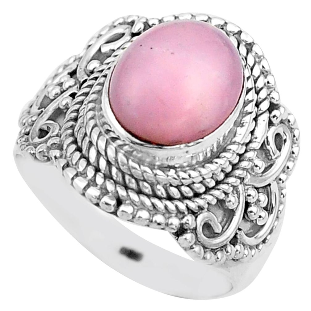 925 sterling silver 4.55cts natural pink opal oval solitaire ring size 6 p81244