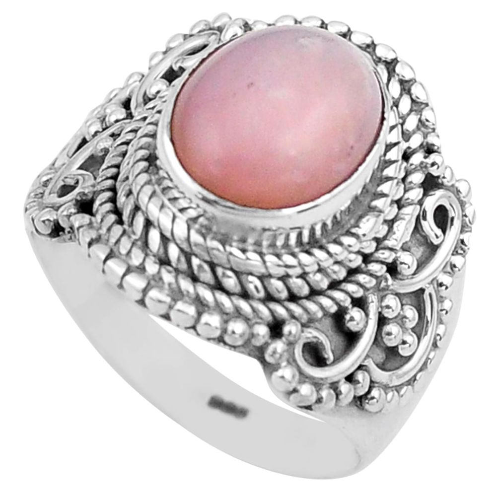 925 sterling silver 4.38cts natural pink opal solitaire ring size 6 p81249