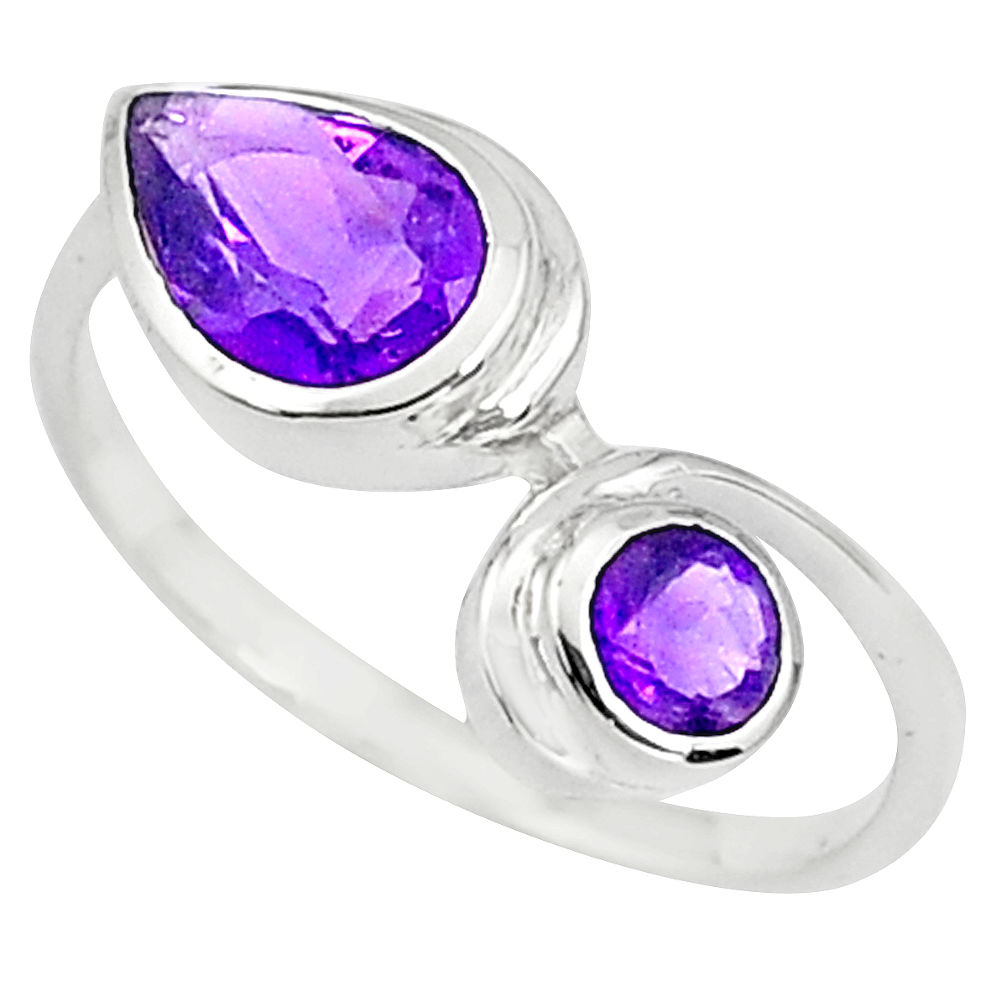 925 sterling silver 2.71cts natural purple amethyst pear ring size 7 p81504