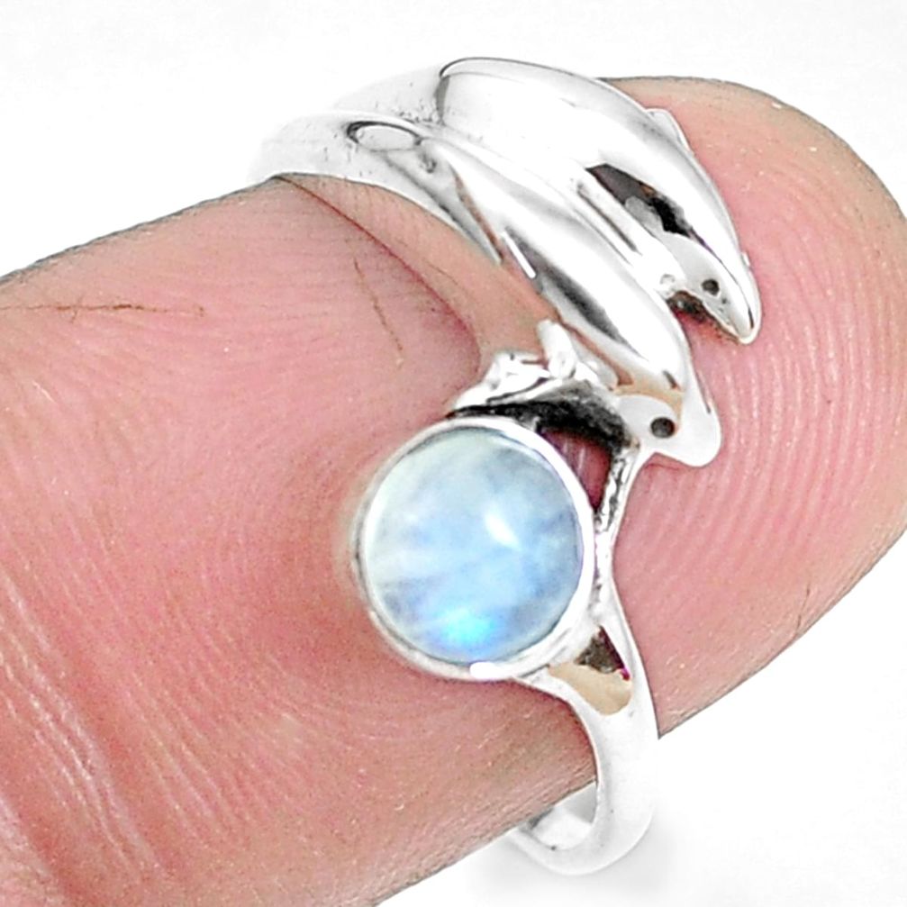 925 sterling silver 0.81cts natural rainbow moonstone dolphin ring size 7 p39199