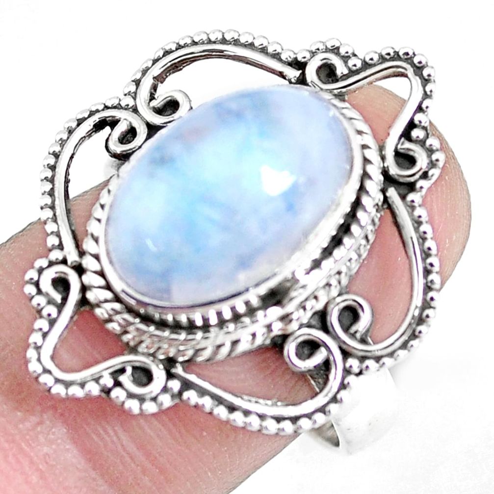 925 sterling silver 5.62cts natural rainbow moonstone oval ring size 7.5 p45073