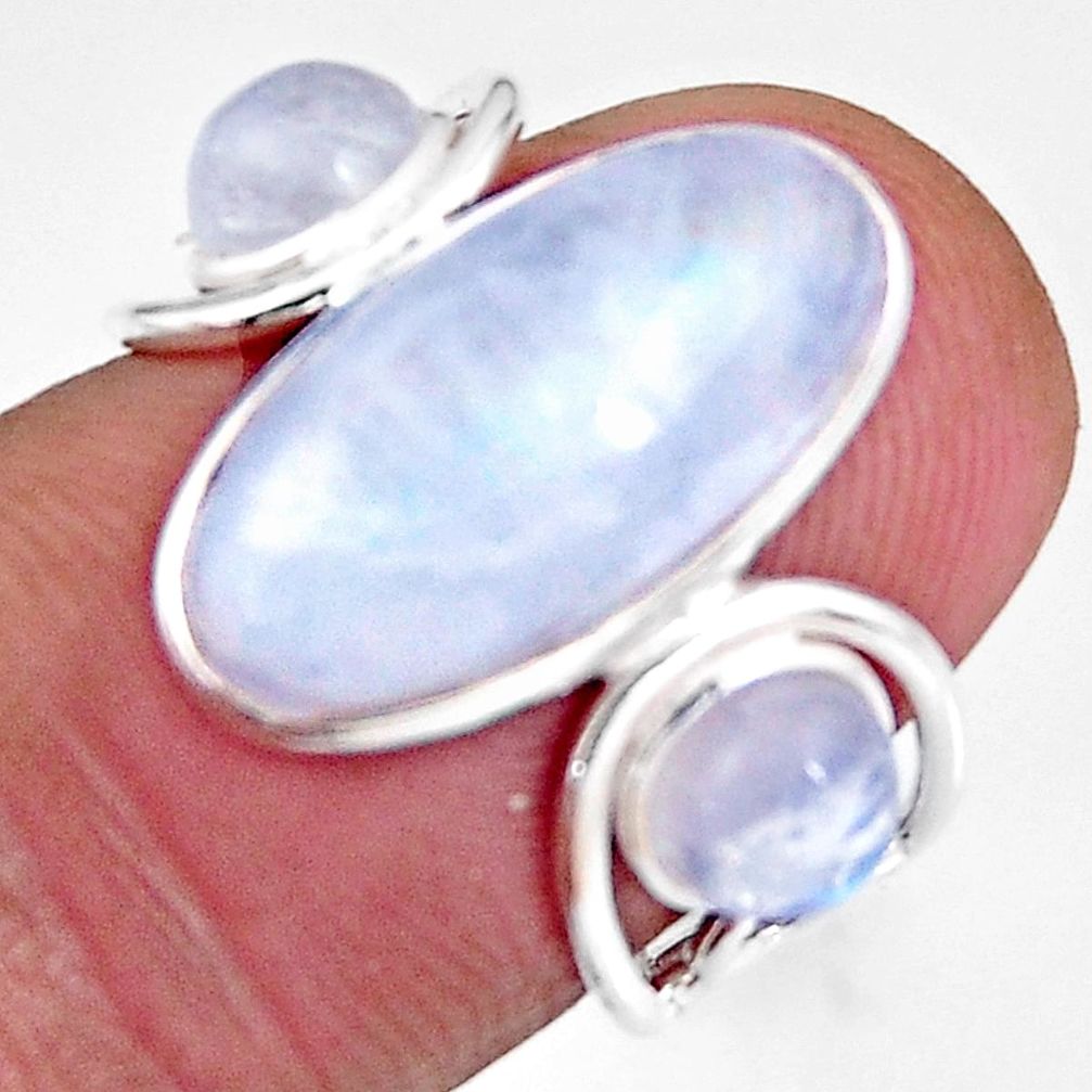 925 sterling silver 7.56cts natural rainbow moonstone oval ring size 6.5 p92554