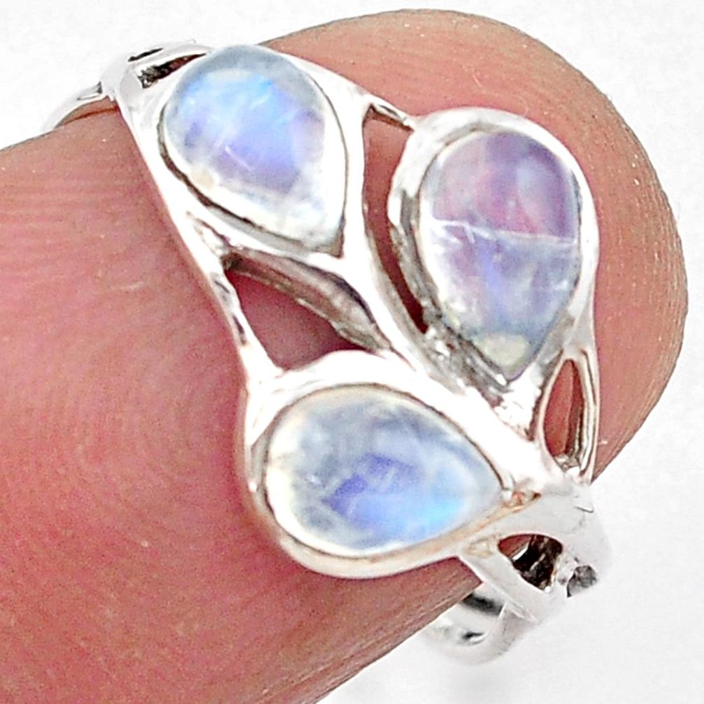 925 sterling silver 2.94cts natural rainbow moonstone pear ring size 7.5 p83438