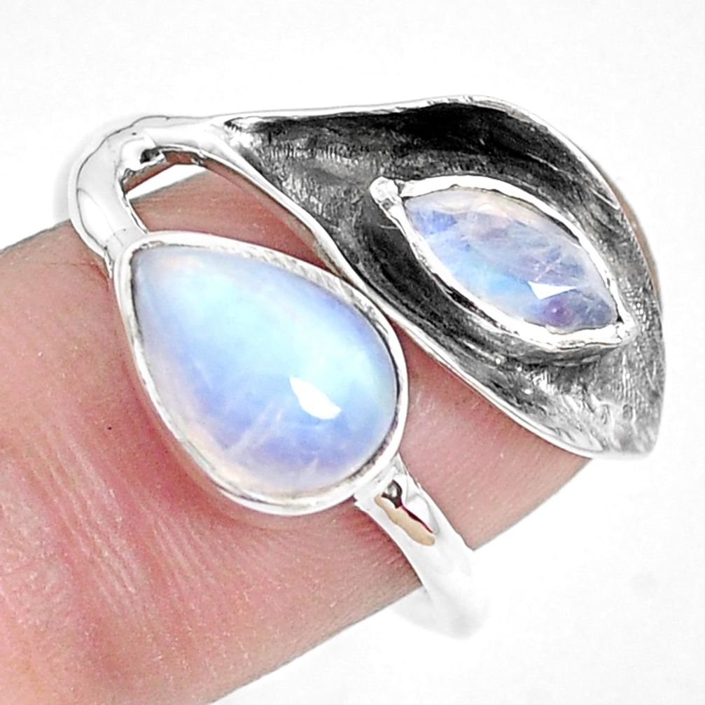 925 sterling silver 5.36cts natural rainbow moonstone ring jewelry size 7 p39179