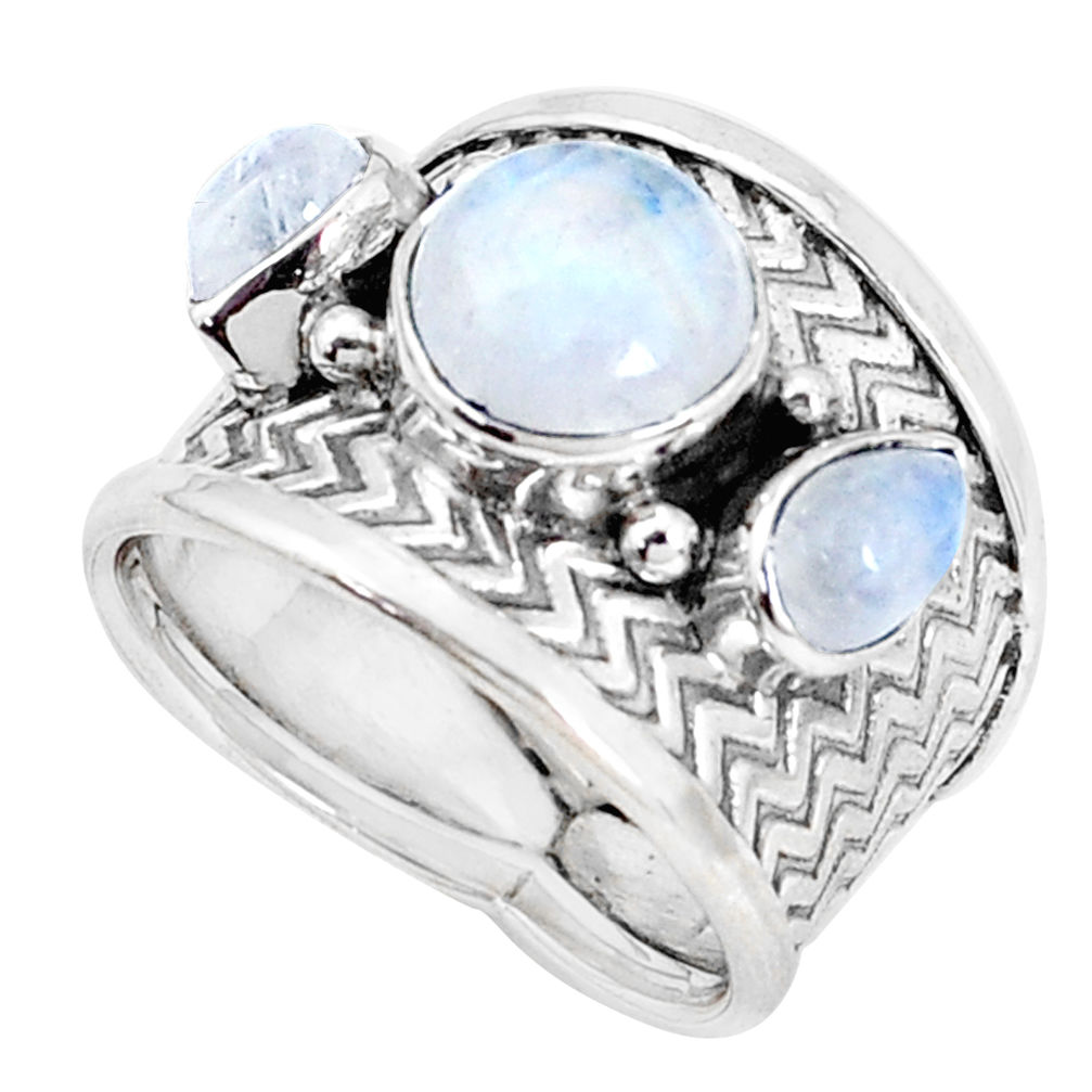 925 sterling silver 5.42cts natural rainbow moonstone round ring size 6.5 p33360