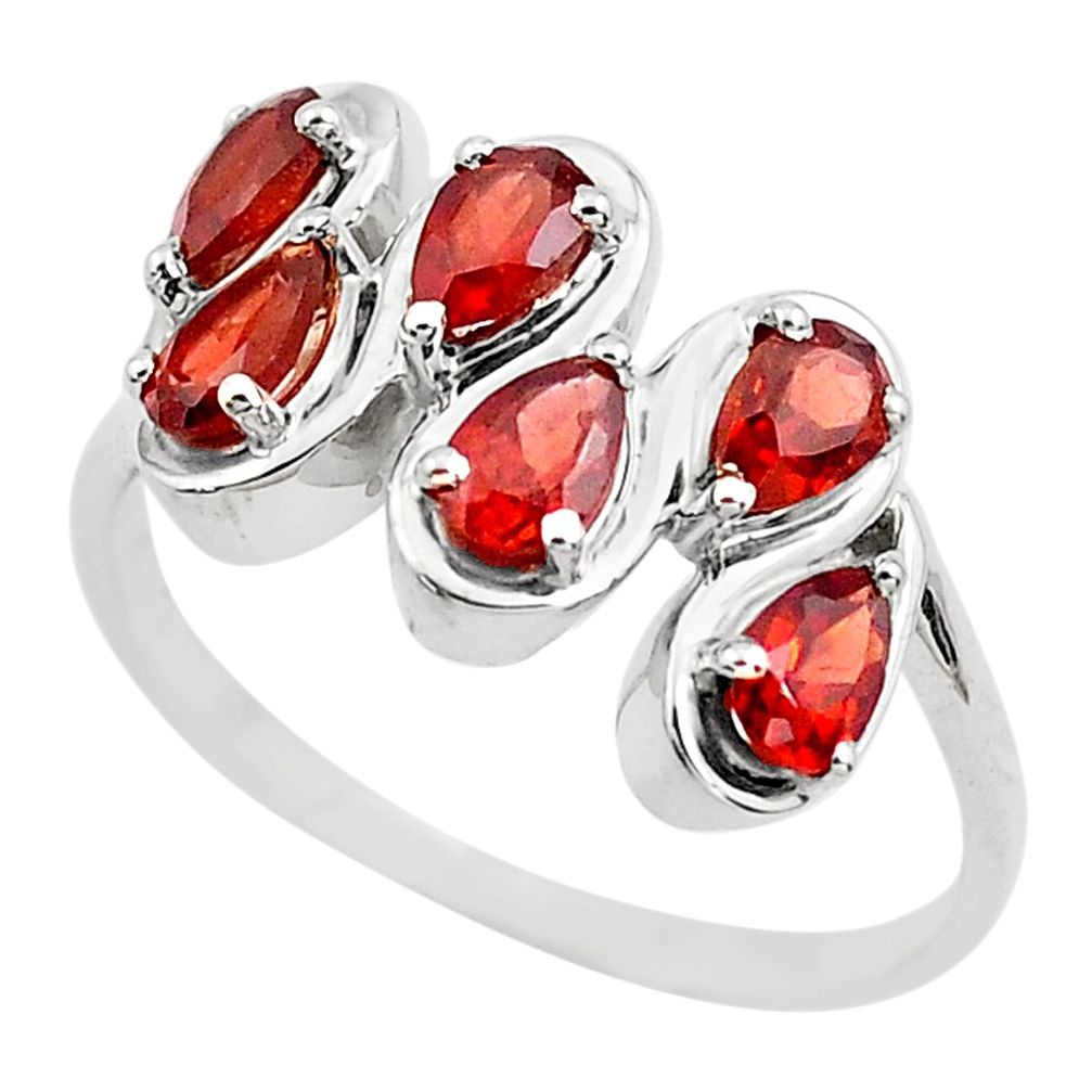 925 sterling silver 4.30cts natural red garnet pear ring jewelry size 9.5 p82857