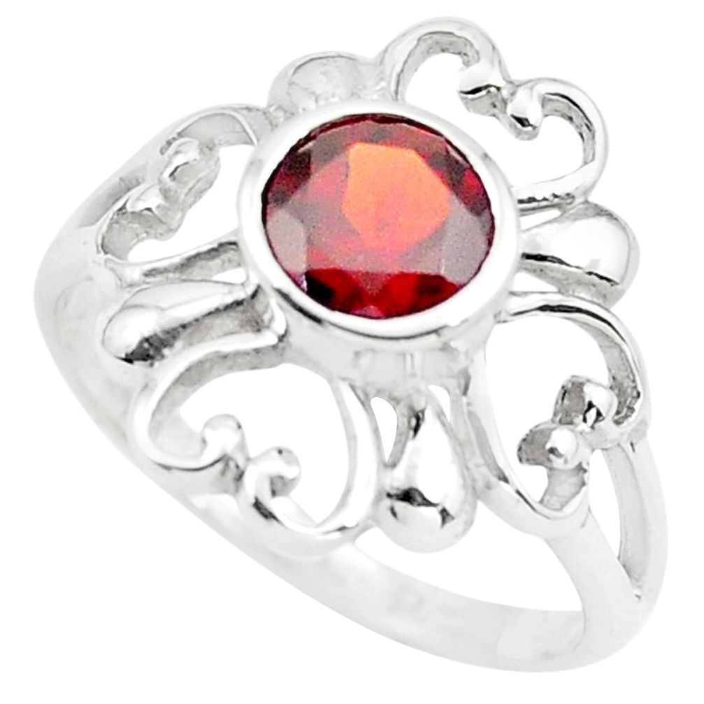 925 sterling silver 1.34cts natural red garnet round ring size 6.5 p73432
