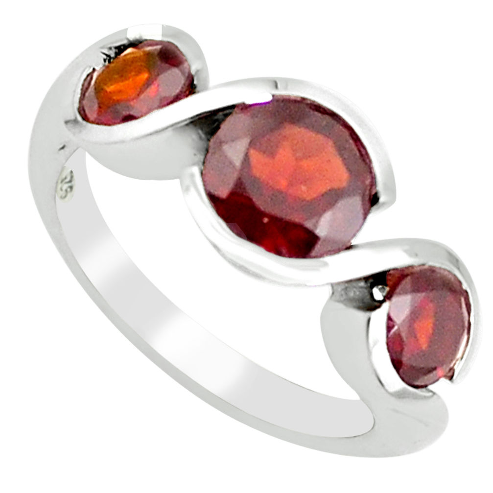 925 sterling silver 4.69cts natural red garnet round shape ring size 5.5 p62376