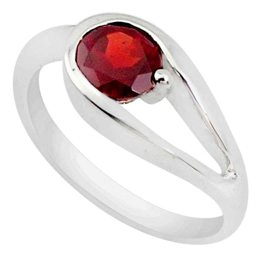 925 sterling silver 0.99cts natural red garnet solitaire ring size 6.5 p37336