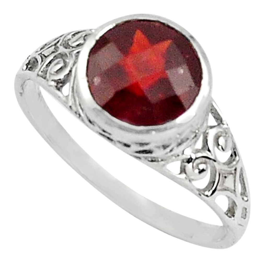 925 sterling silver 2.71cts natural red garnet solitaire ring size 7.5 p81976