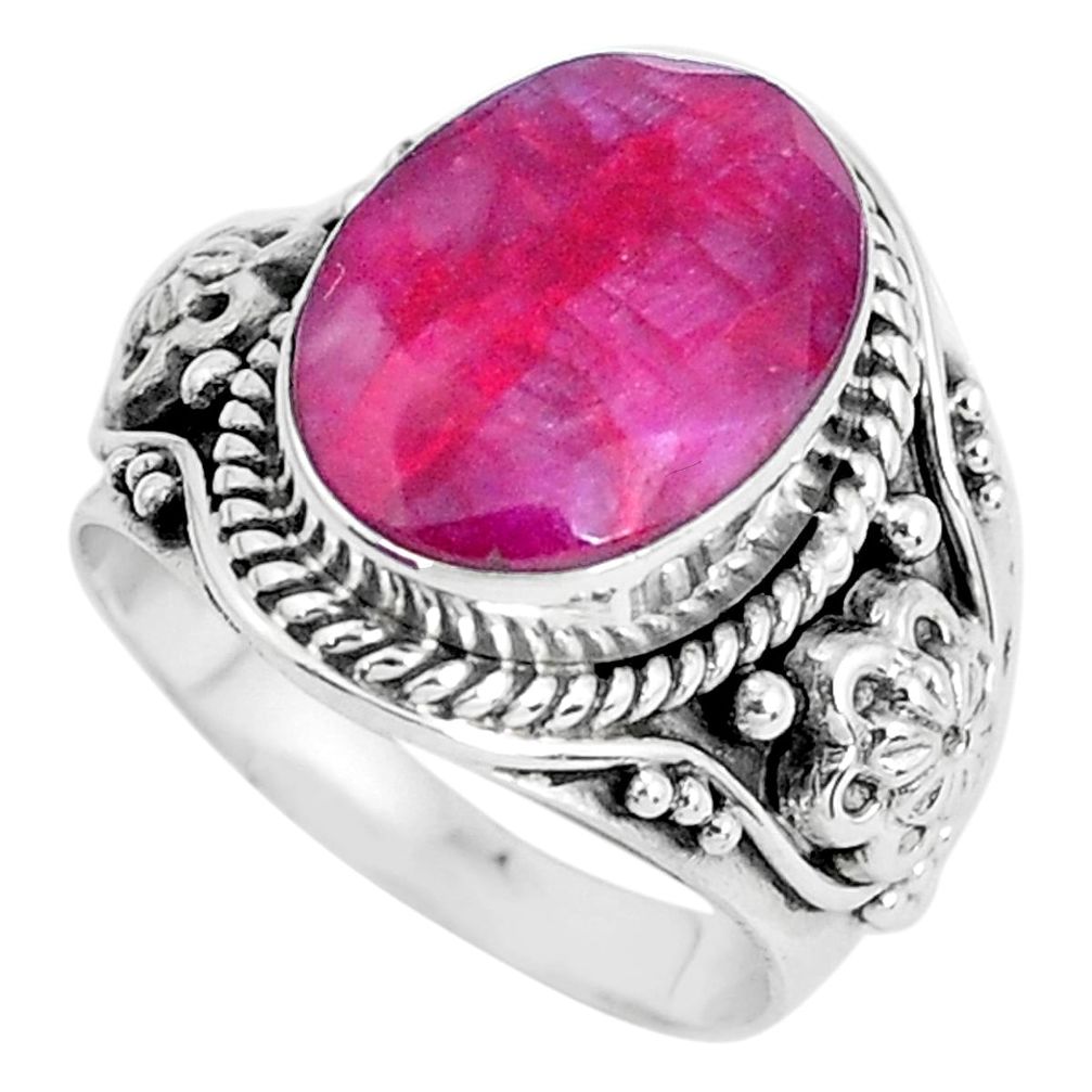 925 sterling silver 6.83cts natural red ruby oval solitaire ring size 6.5 d31409