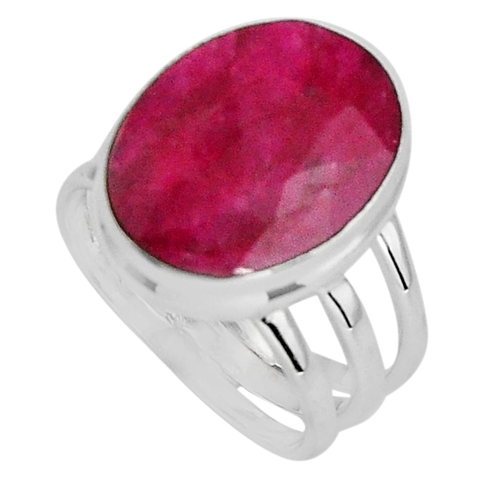 925 sterling silver 10.70cts natural red ruby oval solitaire ring size 7 p89593