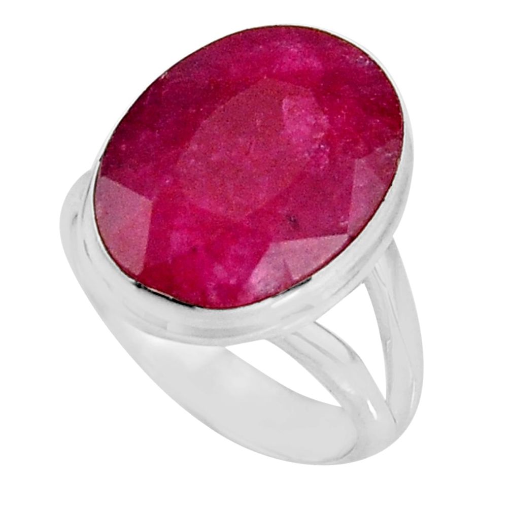 925 sterling silver 9.86cts natural red ruby oval solitaire ring size 7 p92577