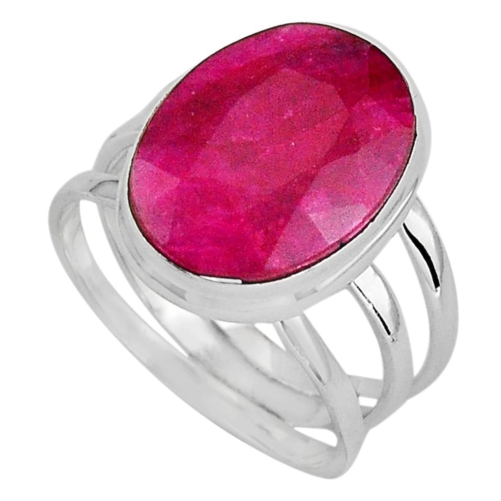 925 sterling silver 10.23cts natural red ruby solitaire ring size 8.5 p89597