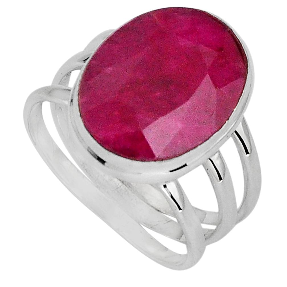 925 sterling silver 10.81cts natural red ruby solitaire ring size 8.5 p89600