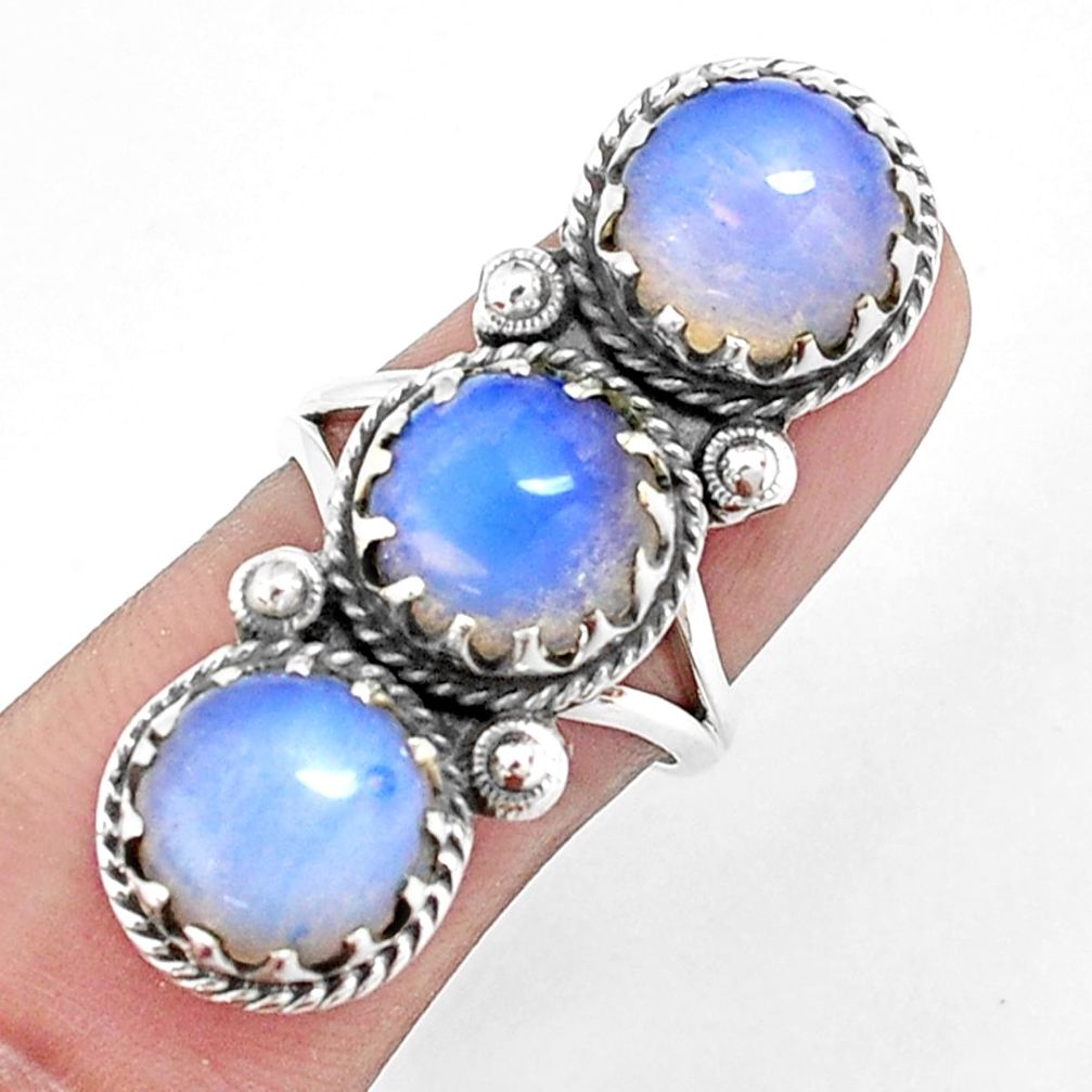 925 sterling silver 13.63cts natural white opalite ring jewelry size 6.5 p42399