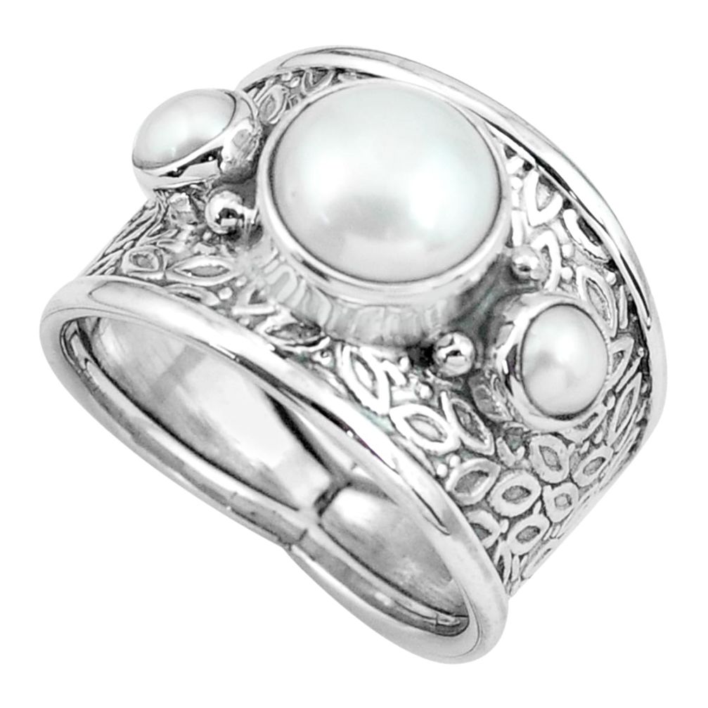 925 sterling silver 5.08cts natural white pearl ring jewelry size 8 p68483