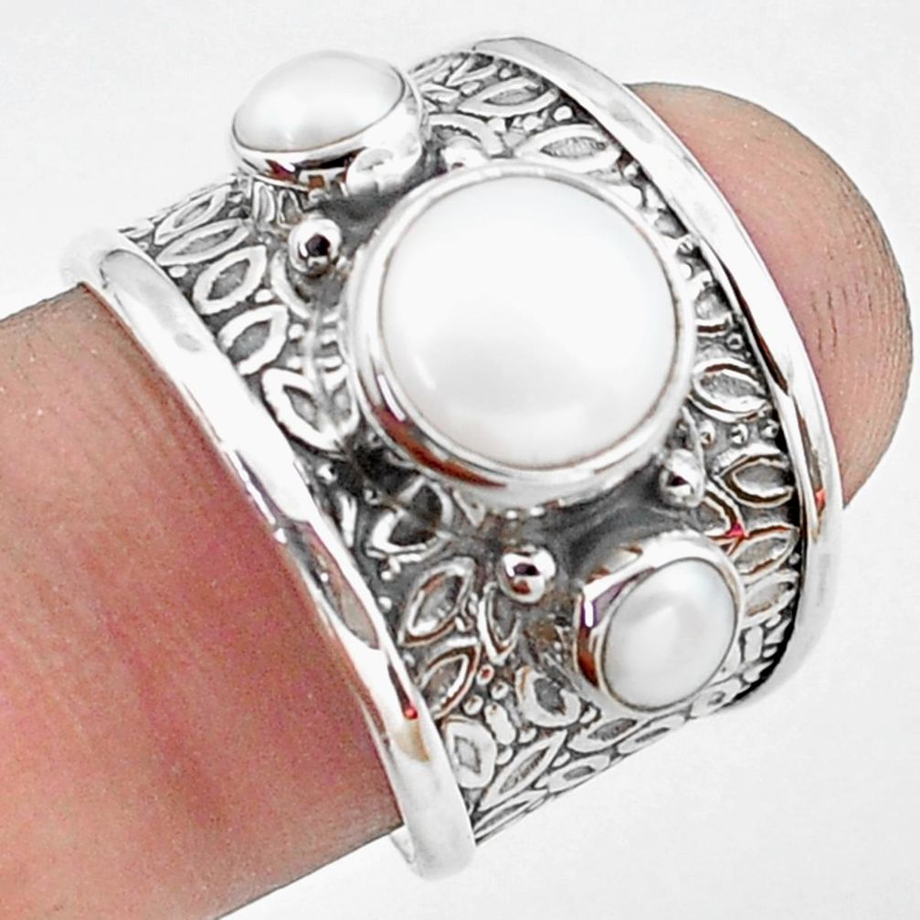 925 sterling silver 5.18cts natural white pearl ring jewelry size 6.5 p74833