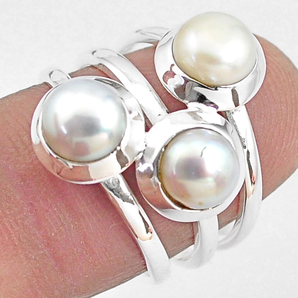 925 sterling silver 3.39cts natural white pearl ring jewelry size 6 p85810