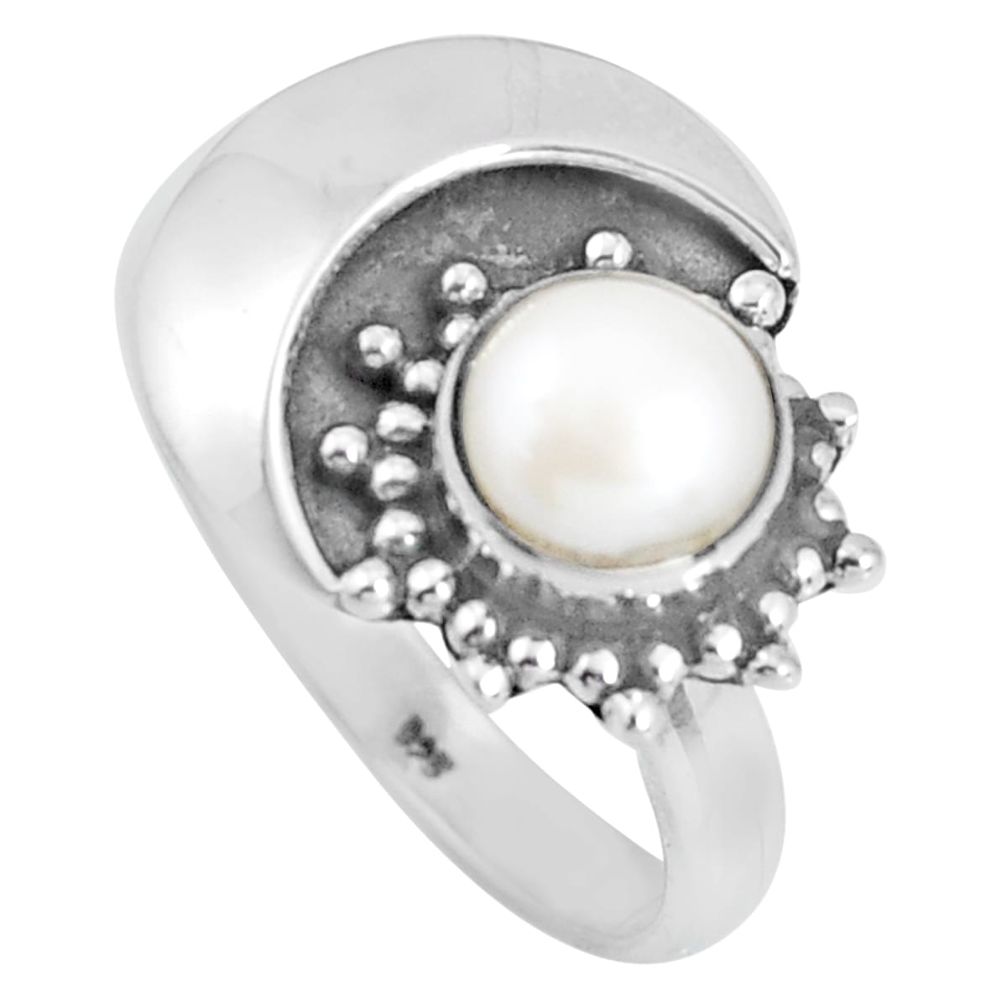925 sterling silver 1.35cts natural white pearl round ring jewelry size 7 d32583