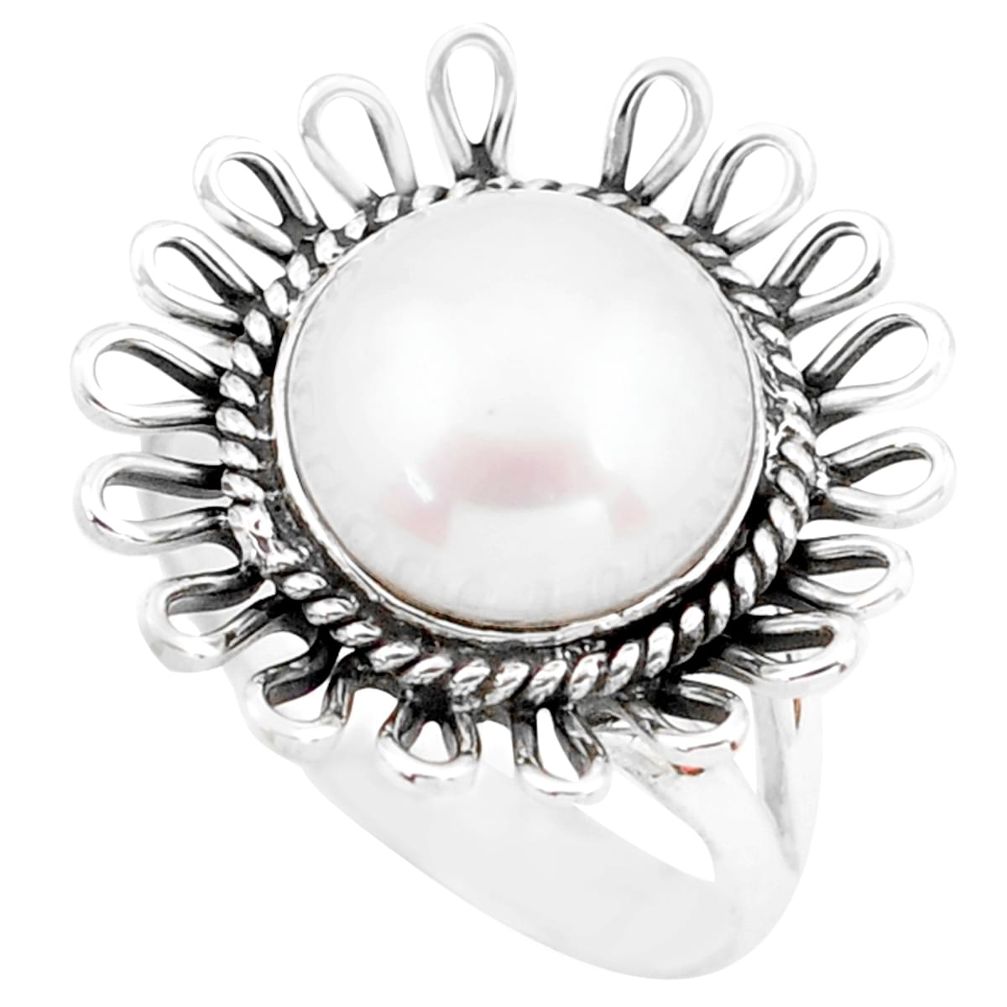 925 sterling silver 5.79cts natural white pearl round ring jewelry size 7 p74254