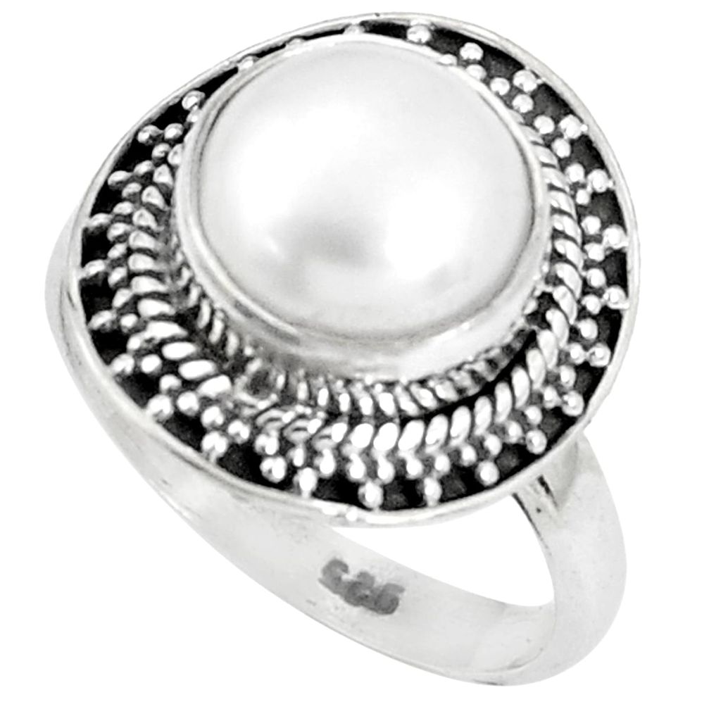 925 sterling silver 5.30cts natural white pearl solitaire ring size 8 p33204