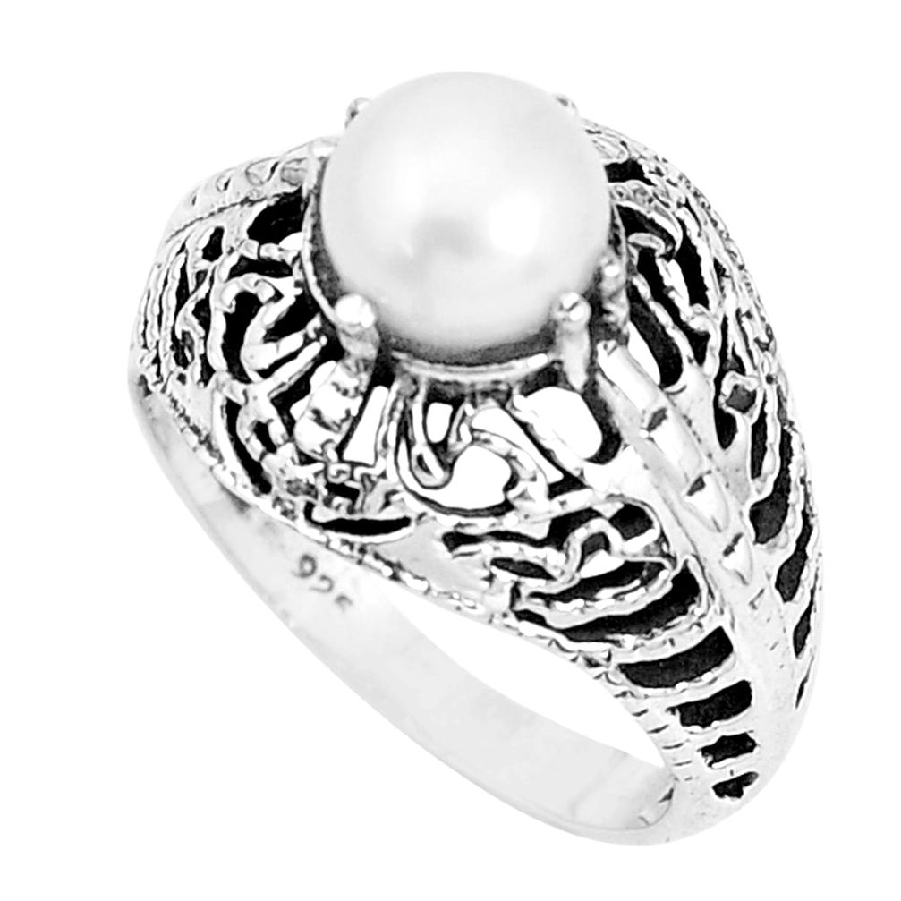 925 sterling silver 2.41cts natural white pearl solitaire ring size 7 p36213