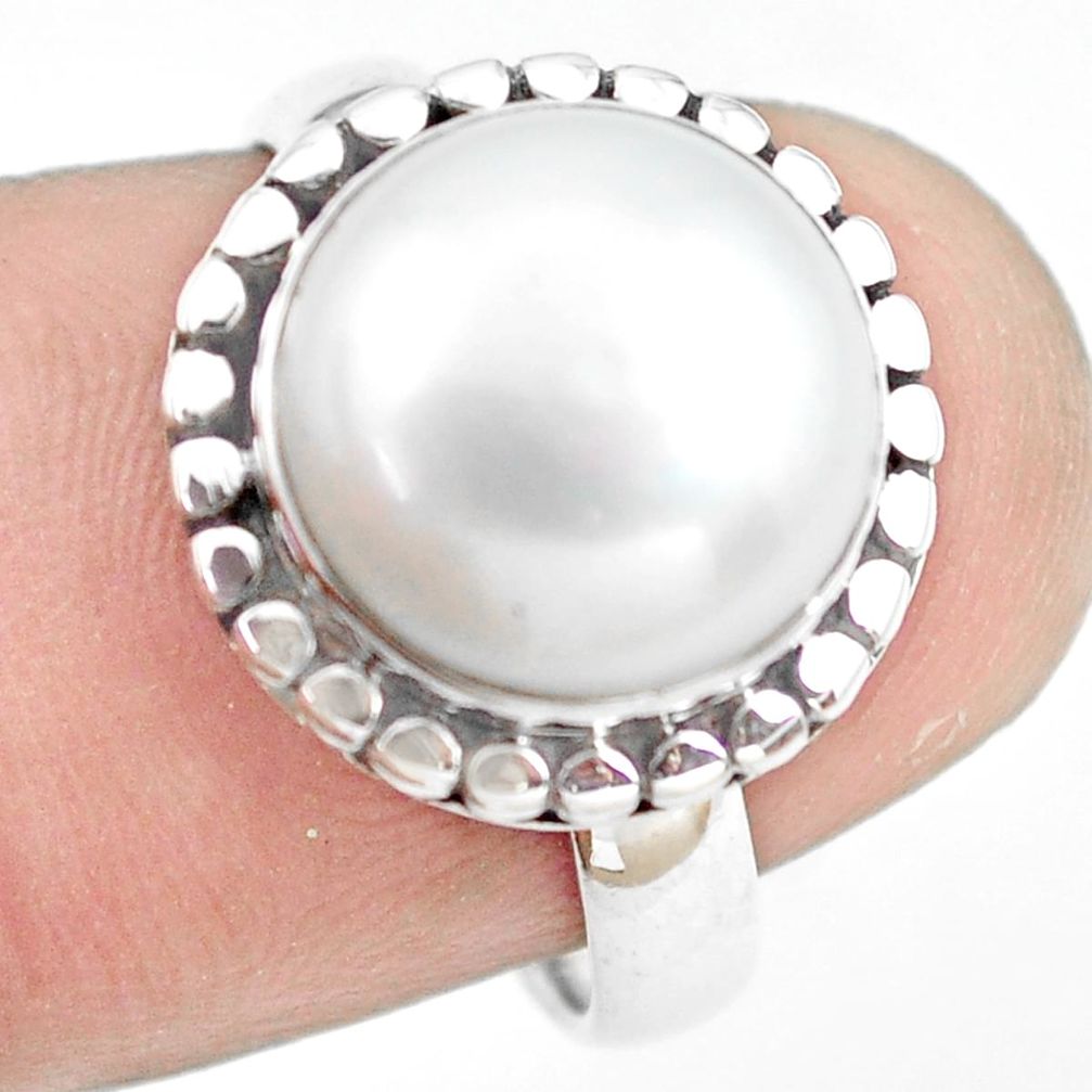 925 sterling silver 5.63cts natural white pearl solitaire ring size 7 p74224