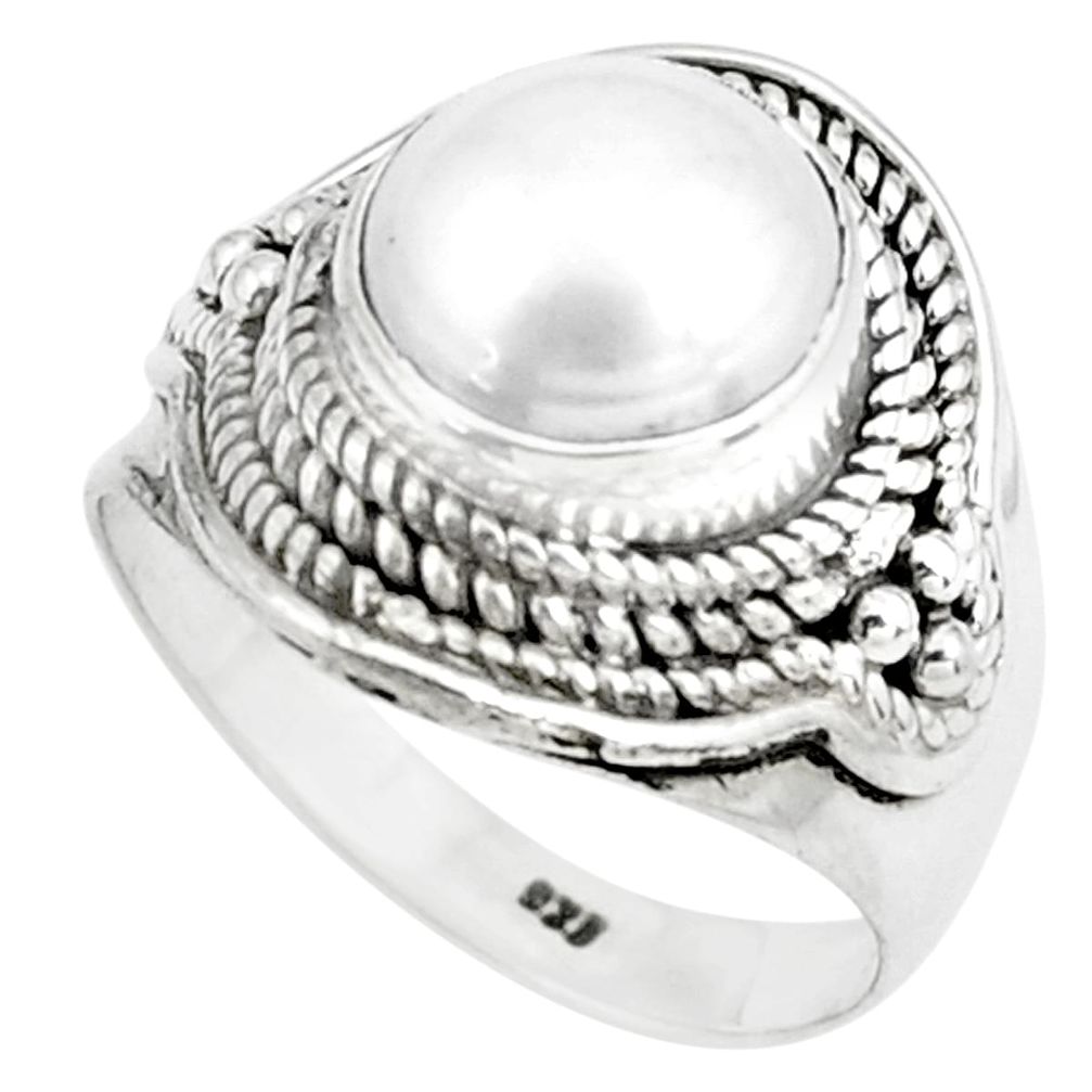 925 sterling silver 5.75cts natural white pearl solitaire ring size 6.5 p78991