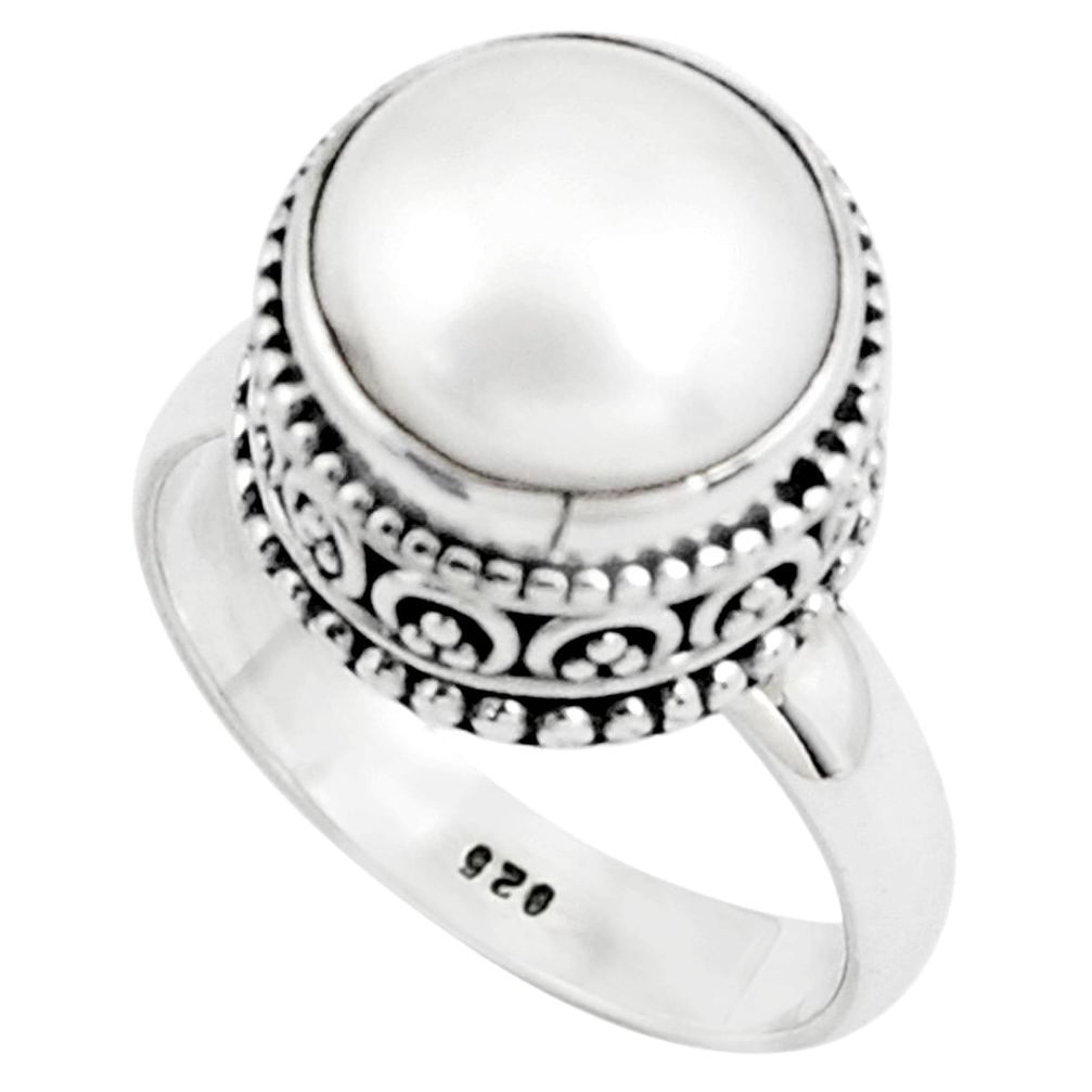 925 sterling silver 7.09cts natural white pearl solitaire ring size 9 p78994