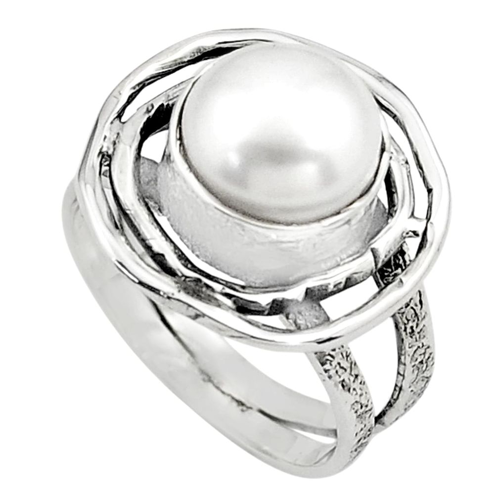 925 sterling silver 5.31cts natural white pearl solitaire ring size 7 p80924