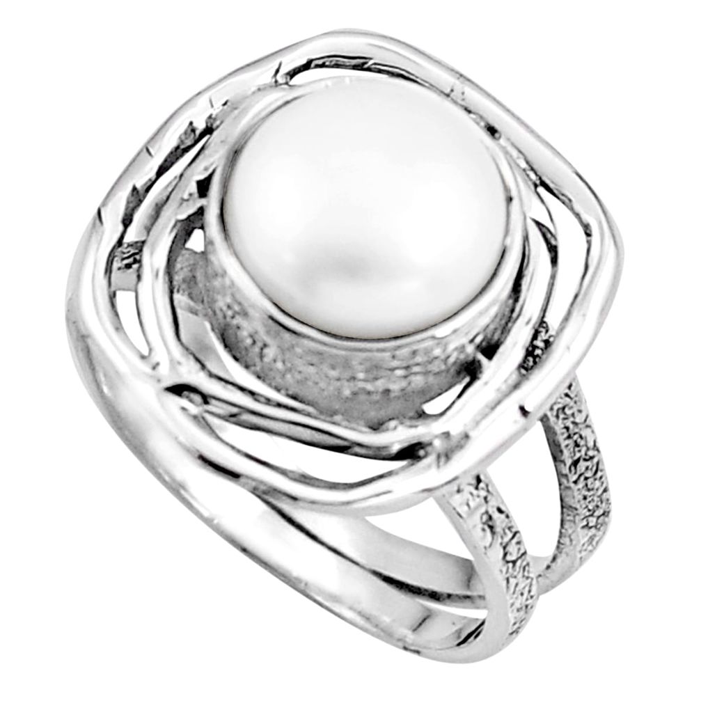 925 sterling silver 5.07cts natural white pearl solitaire ring size 7 p91048