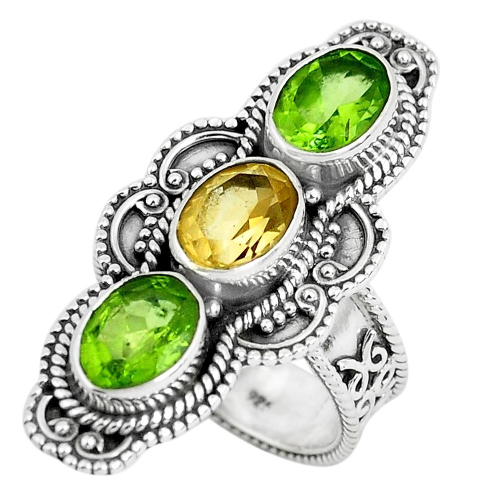 925 sterling silver 6.76cts natural yellow citrine peridot ring size 6 d31329