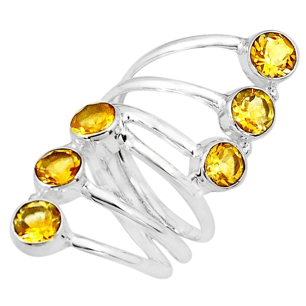 925 sterling silver 5.18cts natural yellow citrine round ring size 7.5 p77769