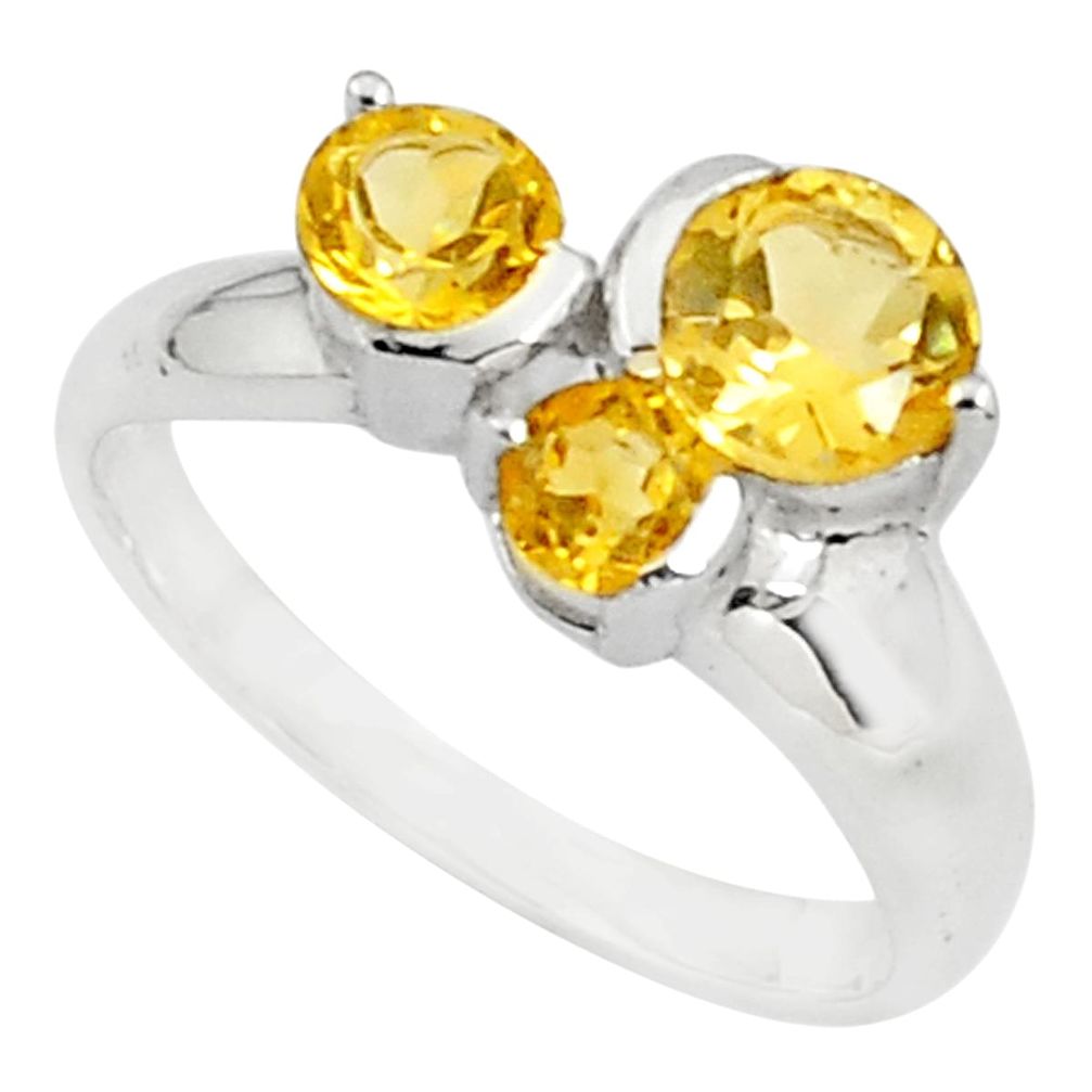 925 sterling silver 3.51cts natural yellow citrine round ring size 6.5 p81950