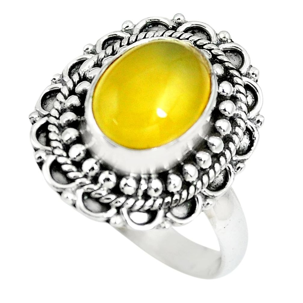 925 sterling silver 4.15cts natural yellow opal solitaire ring size 8.5 p63275