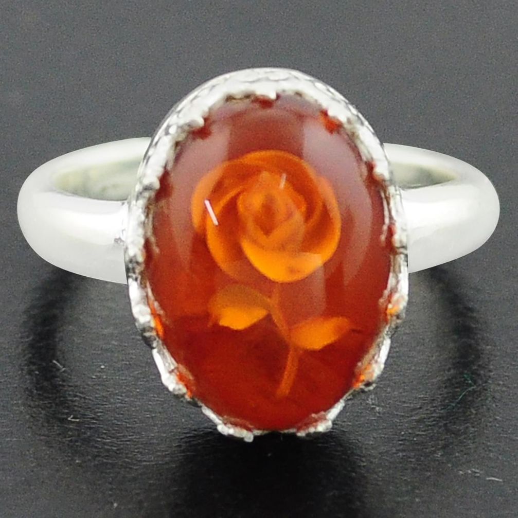 925 sterling silver 5.79cts orange amber flower ring jewelry size 7 p75464