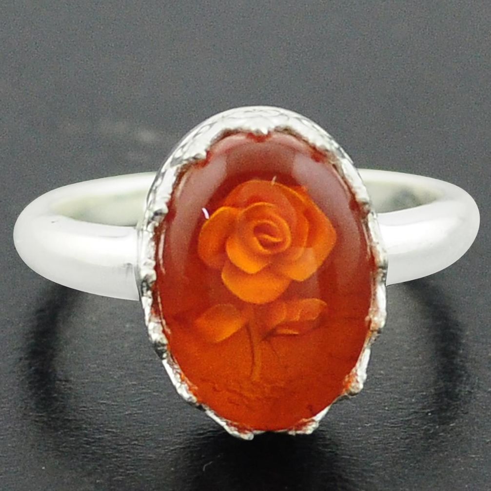 925 sterling silver 5.36cts orange amber flower ring jewelry size 7 p75468