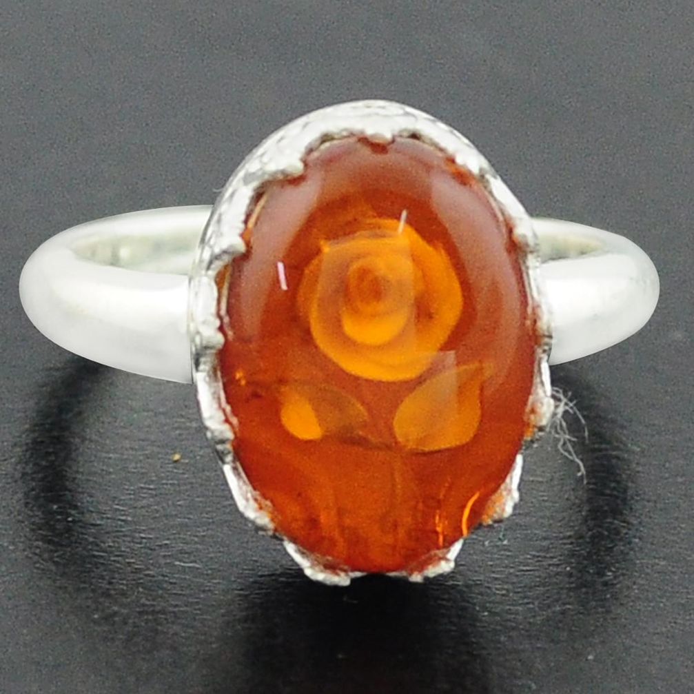 925 sterling silver 5.79cts orange amber flower ring jewelry size 8 p75477