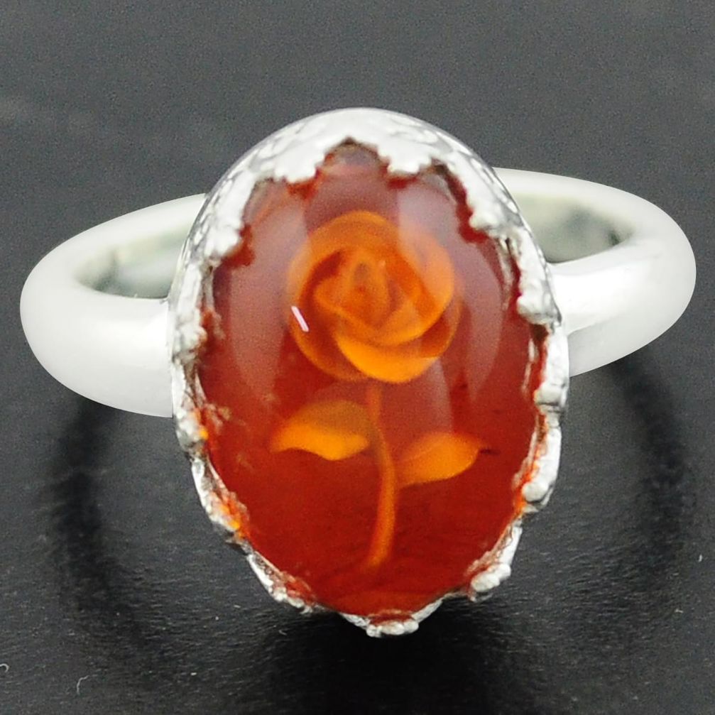 925 sterling silver 5.79cts orange amber flower ring jewelry size 9 p75493