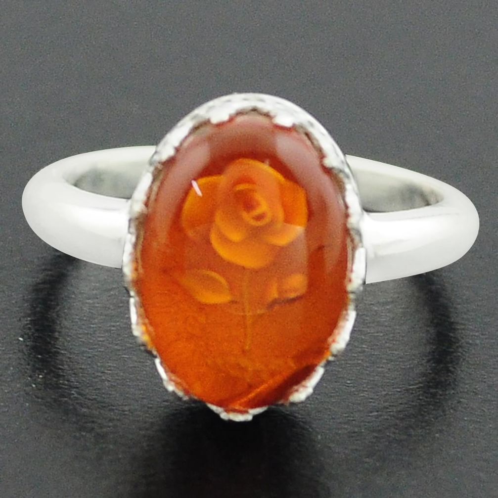 925 sterling silver 5.53cts orange amber oval flower ring jewelry size 9 p75515