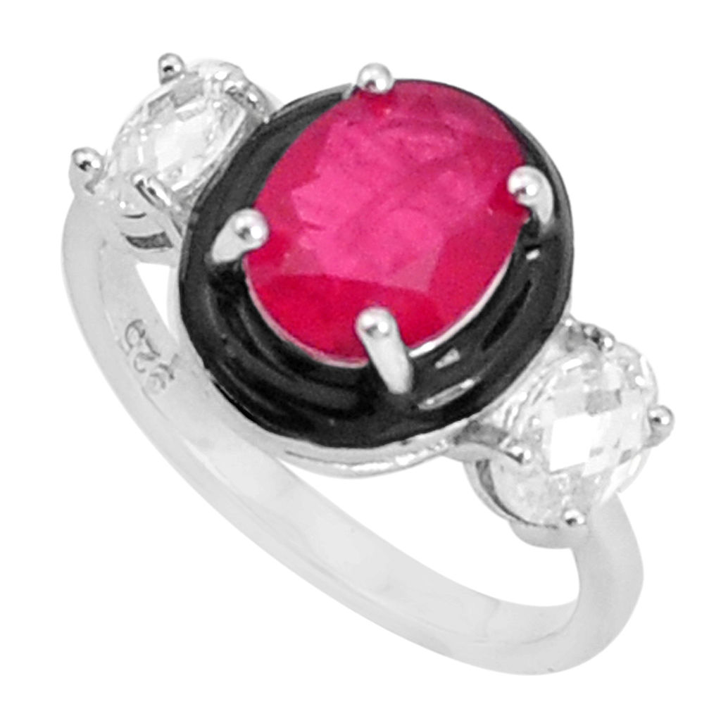 LAB 925 sterling silver 5.38cts red ruby (lab) oval topaz enamel ring size 7 c2679