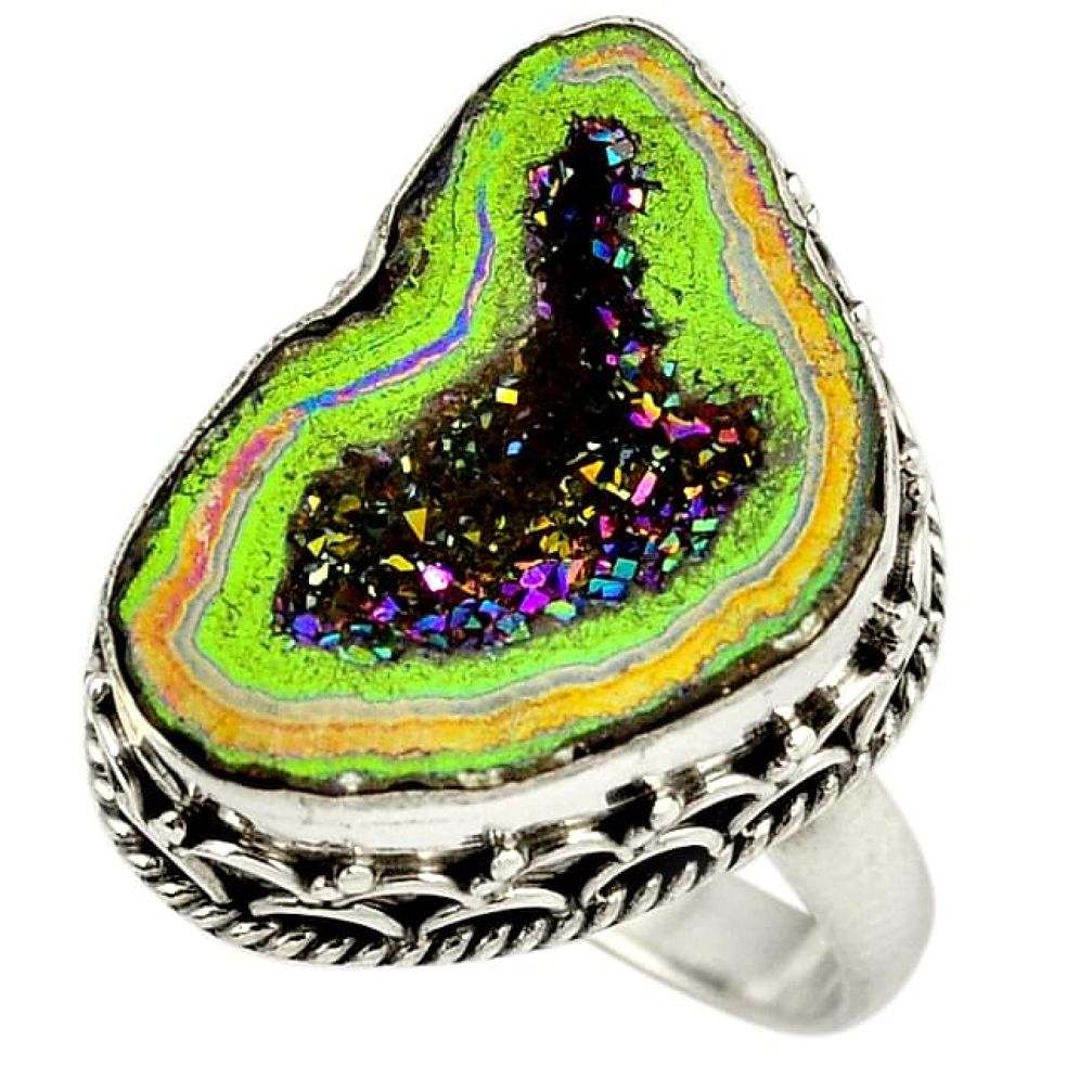 925 sterling silver titanium druzy fancy ring jewelry size 7.5 h84394